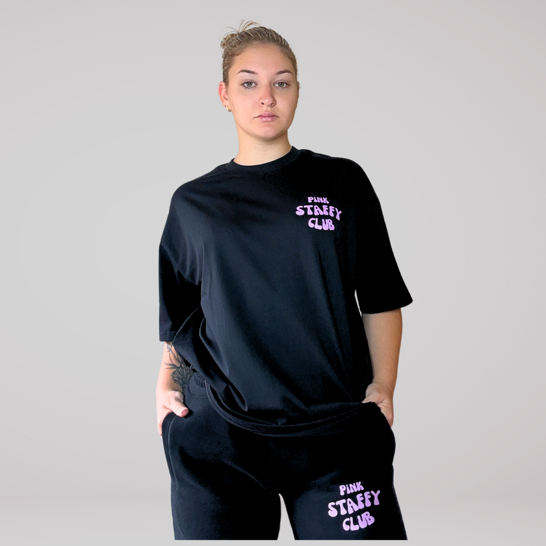 Oversized Drop Shoulder Tee - Pink Staffy Club
